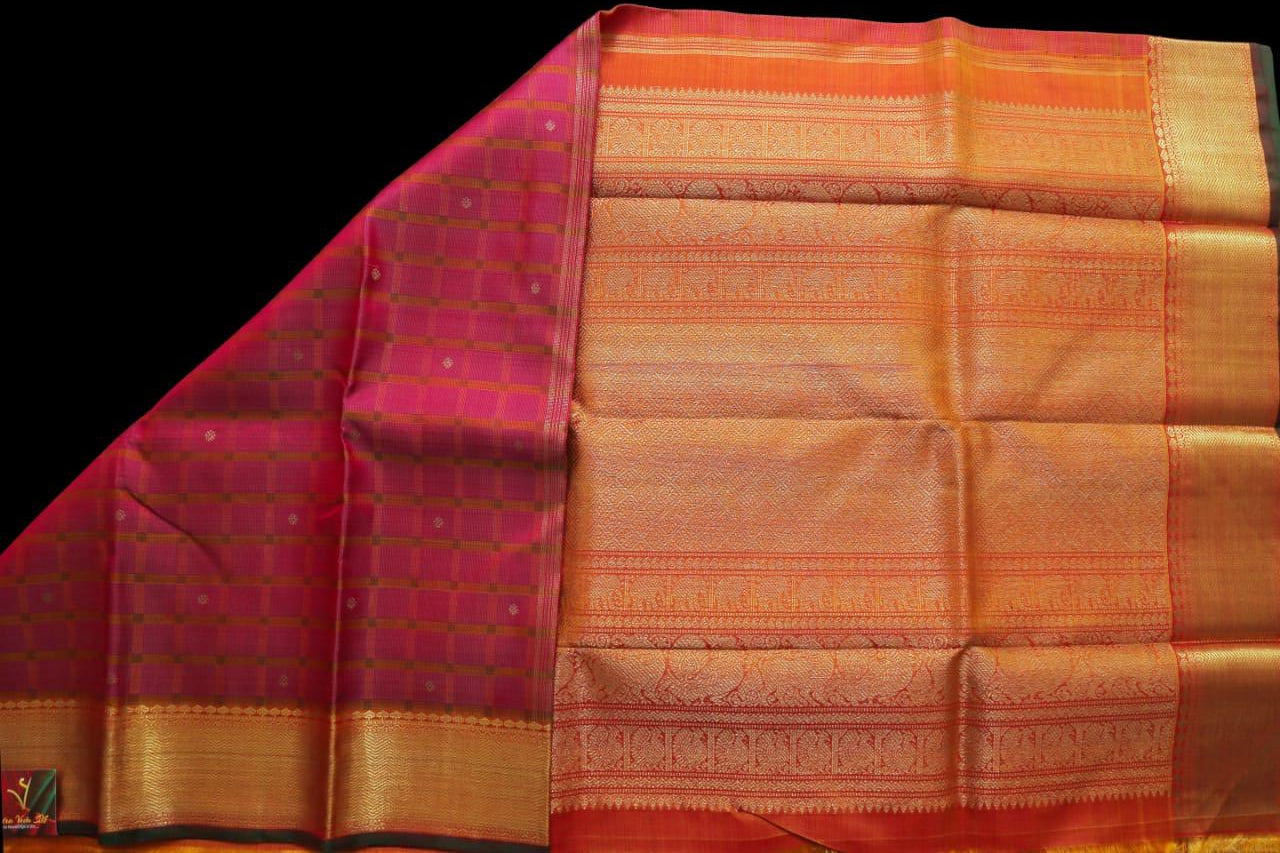 Meroon with mustard saree