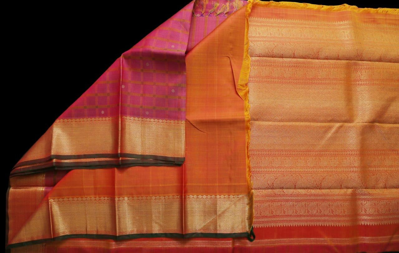 Meroon with mustard saree